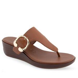 Aerosoles IZOLA Comfortable Women's Buckle Wedge Thong Sandal Brown Size 10